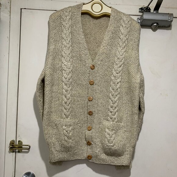 HANDMADE BY ALICE WOOL KNIT PATTERN CARDIGAN SWEATERS SIZE L - Picture 6 of 10